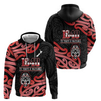 New Zealand 1840 Waitangi Day Hoodie Aotearoa Haka Mask - Red Version