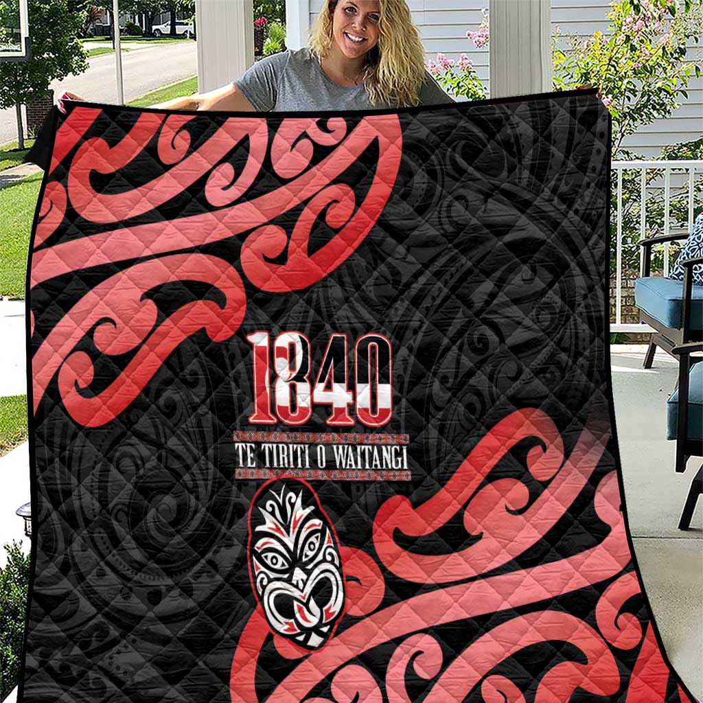 New Zealand 1840 Waitangi Day Quilt Aotearoa Haka Mask - Red Version LT14 Red - Polynesian Pride