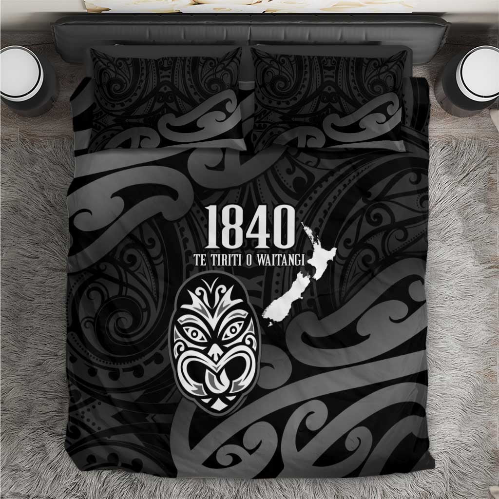 New Zealand 1840 Waitangi Day Bedding Set Aotearoa Haka Mask - Black Version LT14 Black - Polynesian Pride
