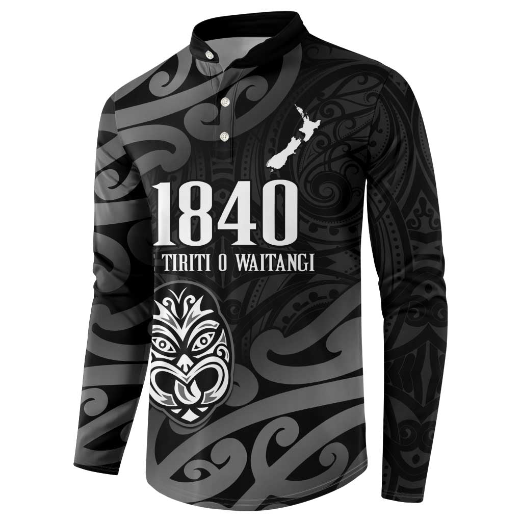 New Zealand 1840 Waitangi Day Button Sweatshirt Aotearoa Haka Mask - Black Version