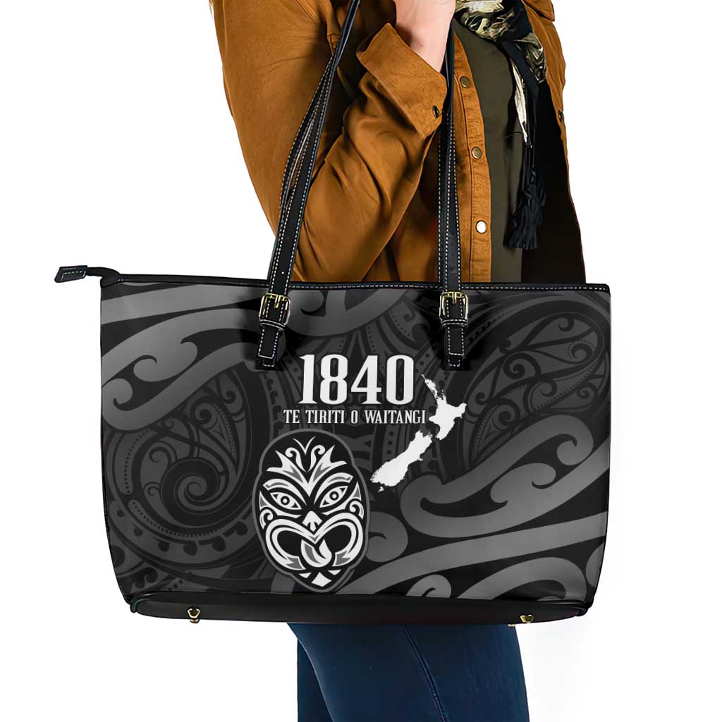 New Zealand 1840 Waitangi Day Leather Tote Bag Aotearoa Haka Mask - Black Version