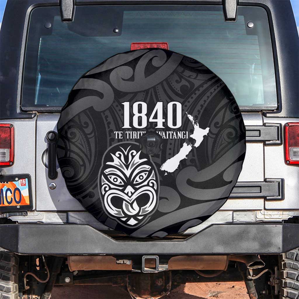 New Zealand 1840 Waitangi Day Spare Tire Cover Aotearoa Haka Mask - Black Version LT14 Black - Polynesian Pride
