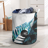 New Zealand Lawn Bowls Custom Laundry Basket Aotearoa Silver Fern Paua Shell - Polynesian Pride