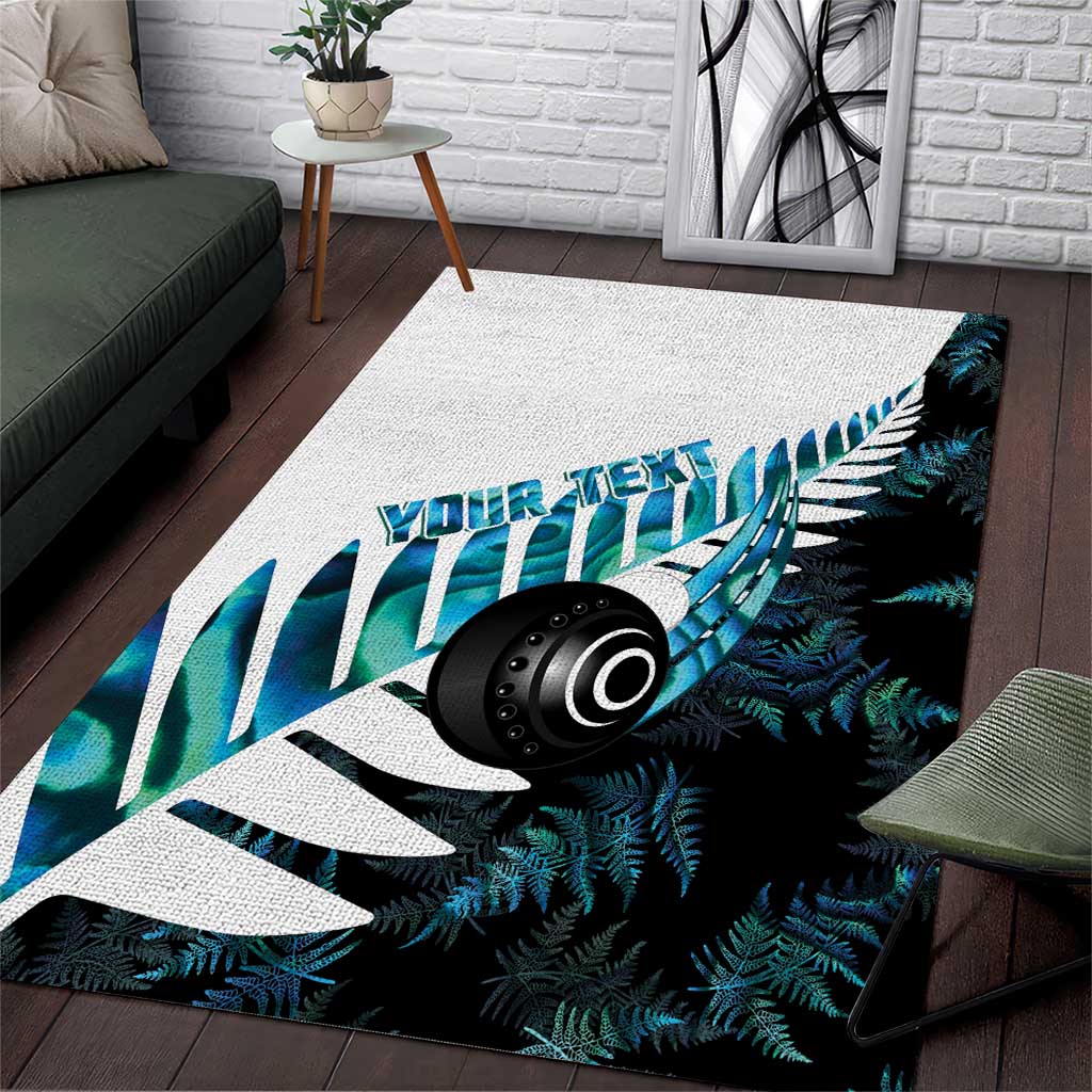 New Zealand Lawn Bowls Custom Area Rug Aotearoa Silver Fern Paua Shell - Polynesian Pride