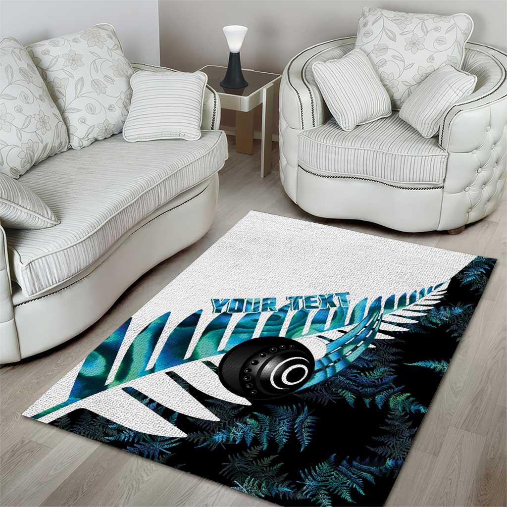 New Zealand Lawn Bowls Custom Area Rug Aotearoa Silver Fern Paua Shell - Polynesian Pride