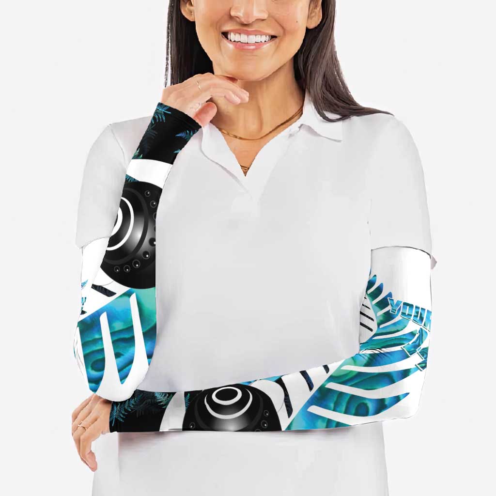 New Zealand Lawn Bowls Custom Arm Sleeves Aotearoa Silver Fern Paua Shell - Polynesian Pride