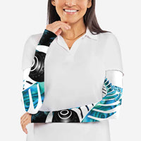 New Zealand Lawn Bowls Custom Arm Sleeves Aotearoa Silver Fern Paua Shell - Polynesian Pride