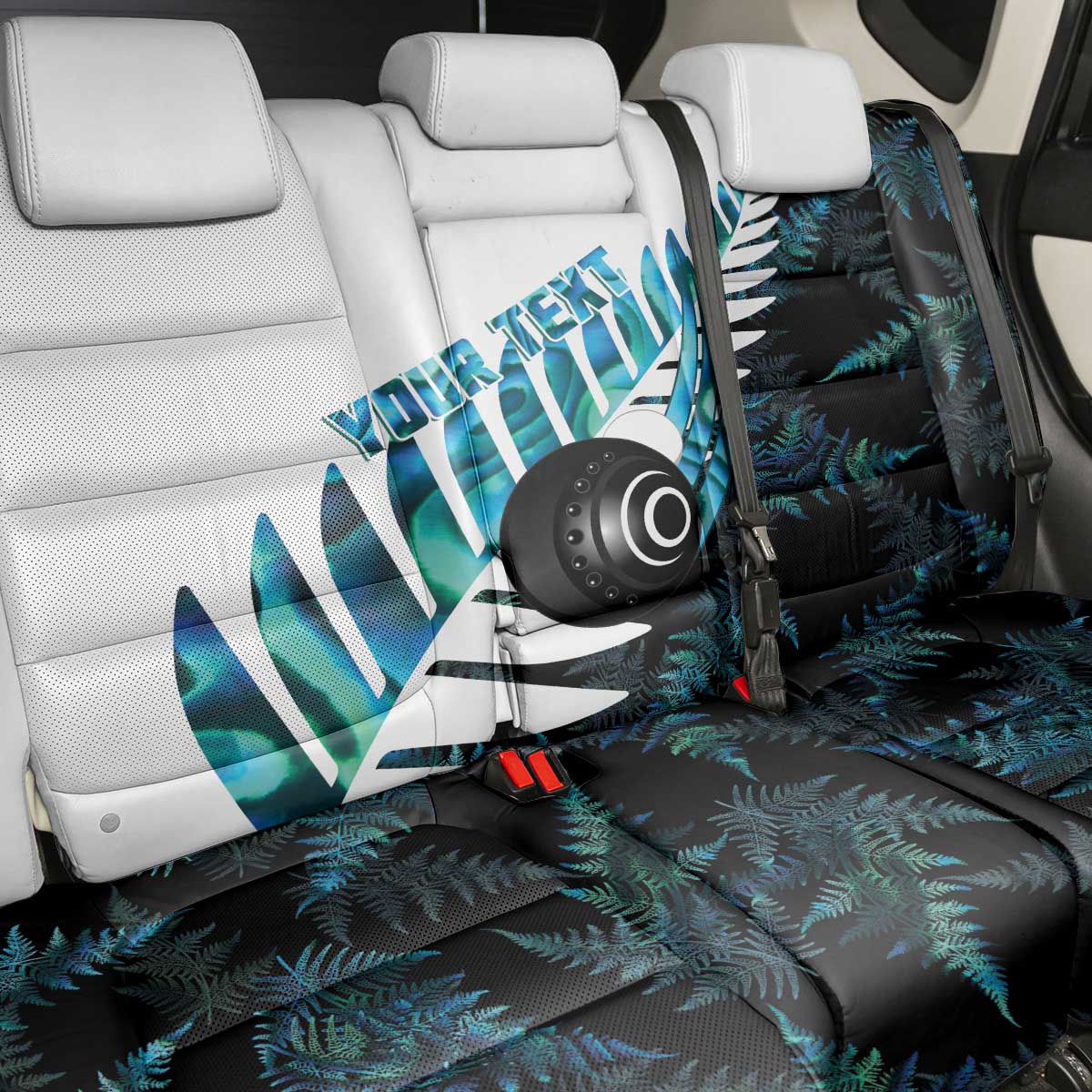 New Zealand Lawn Bowls Custom Back Car Seat Cover Aotearoa Silver Fern Paua Shell - Polynesian Pride