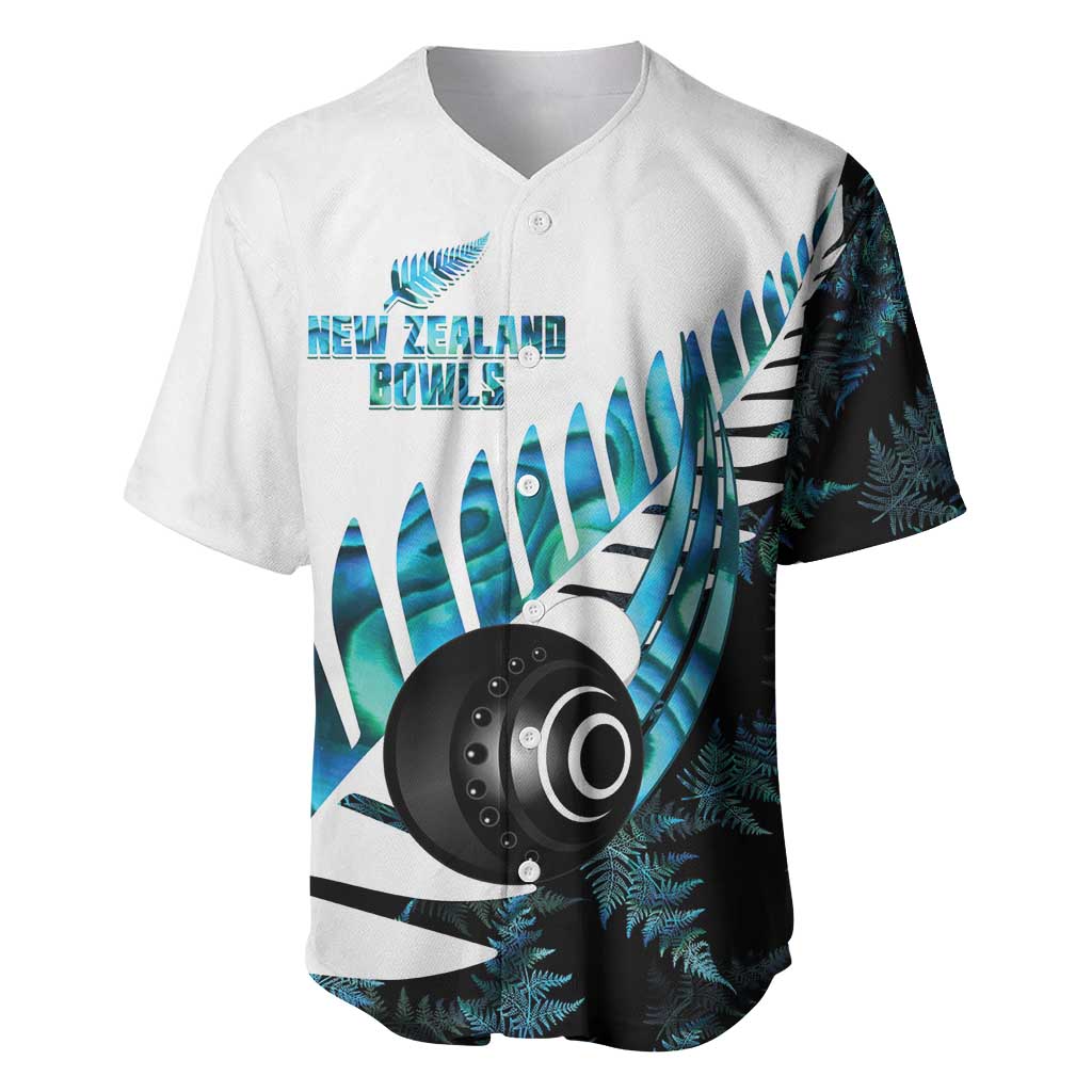 New Zealand Lawn Bowls Custom Baseball Jersey Aotearoa Silver Fern Paua Shell LT14 Black - Polynesian Pride