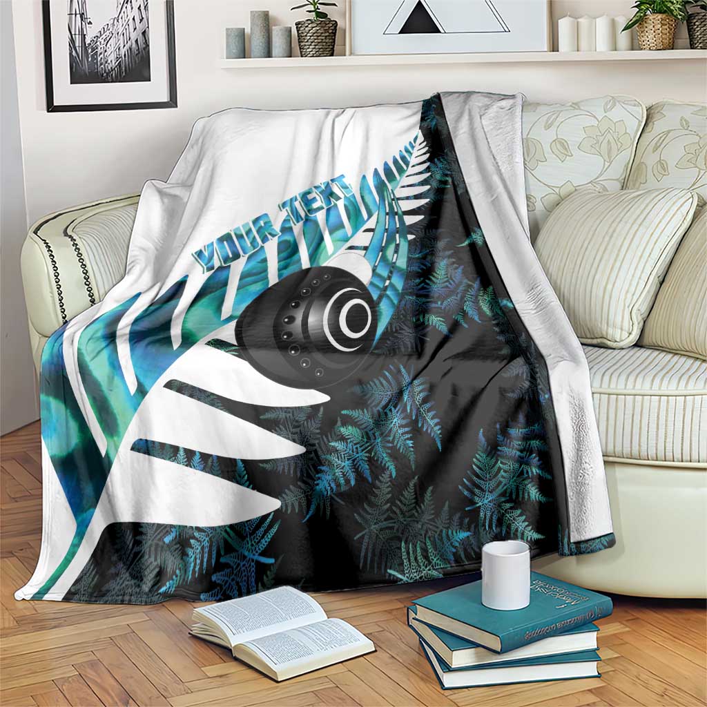 New Zealand Lawn Bowls Custom Blanket Aotearoa Silver Fern Paua Shell LT14 Black - Polynesian Pride