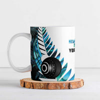 New Zealand Lawn Bowls Custom Ceramic Mug Aotearoa Silver Fern Paua Shell - Polynesian Pride