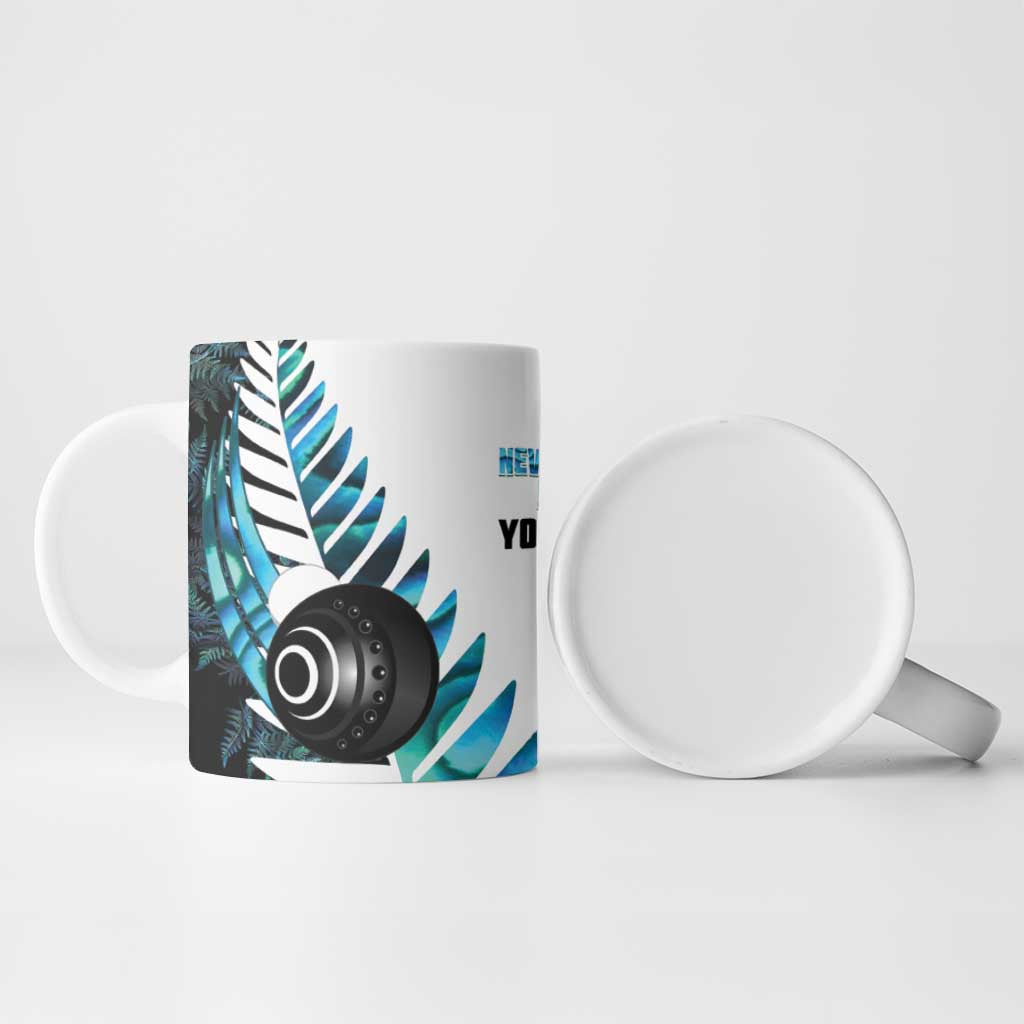 New Zealand Lawn Bowls Custom Ceramic Mug Aotearoa Silver Fern Paua Shell - Polynesian Pride