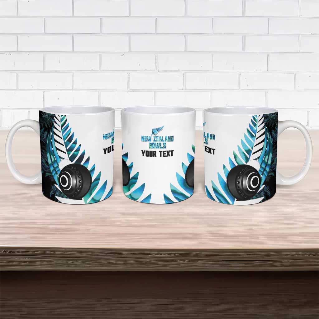 New Zealand Lawn Bowls Custom Ceramic Mug Aotearoa Silver Fern Paua Shell - Polynesian Pride