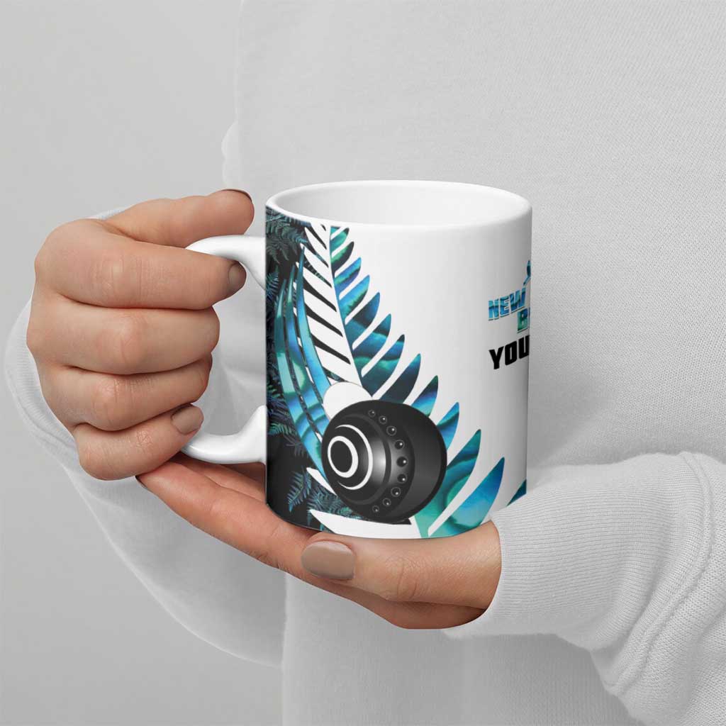 New Zealand Lawn Bowls Custom Ceramic Mug Aotearoa Silver Fern Paua Shell - Polynesian Pride