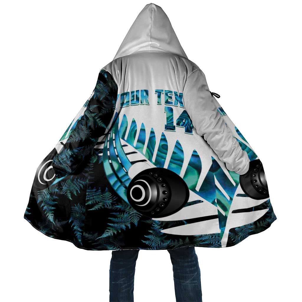 New Zealand Lawn Bowls Custom Cloak Aotearoa Silver Fern Paua Shell LT14 Unisex Black - Polynesian Pride