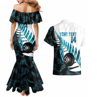 New Zealand Lawn Bowls Custom Couples Matching Mermaid Dress and Hawaiian Shirt Aotearoa Silver Fern Paua Shell - Polynesian Pride