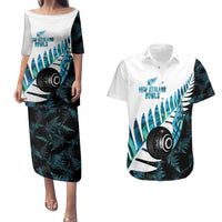 New Zealand Lawn Bowls Custom Couples Matching Puletasi and Hawaiian Shirt Aotearoa Silver Fern Paua Shell - Polynesian Pride