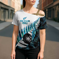 New Zealand Lawn Bowls Custom Cross Shoulder Shirt Aotearoa Silver Fern Paua Shell - Polynesian Pride