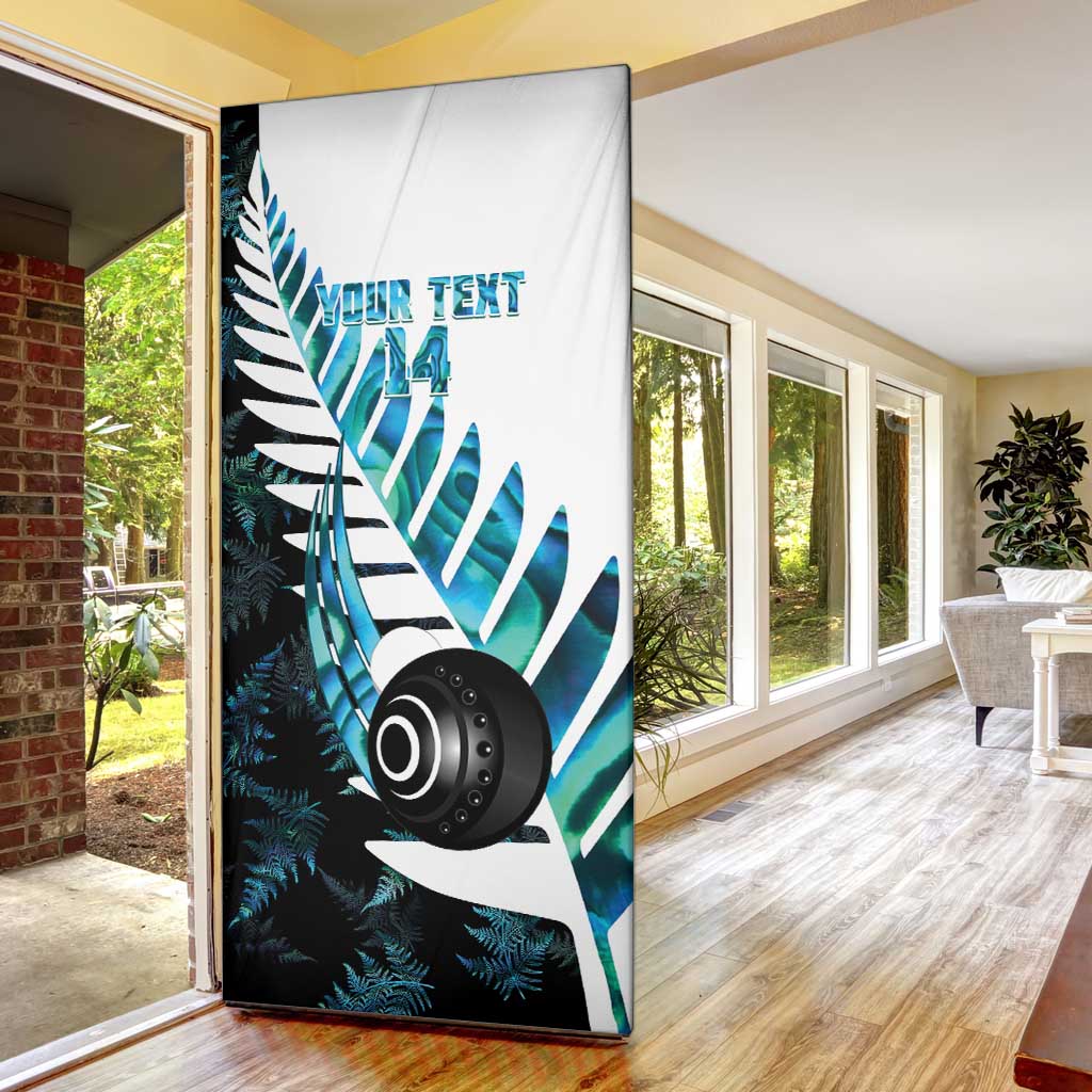 New Zealand Lawn Bowls Custom Door Cover Aotearoa Silver Fern Paua Shell - Polynesian Pride