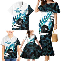 New Zealand Lawn Bowls Custom Family Matching Mermaid Dress and Hawaiian Shirt Aotearoa Silver Fern Paua Shell - Polynesian Pride