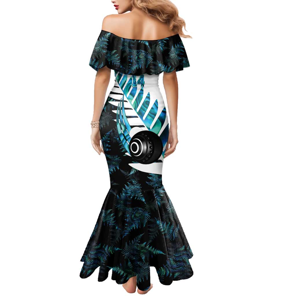 New Zealand Lawn Bowls Custom Family Matching Mermaid Dress and Hawaiian Shirt Aotearoa Silver Fern Paua Shell - Polynesian Pride