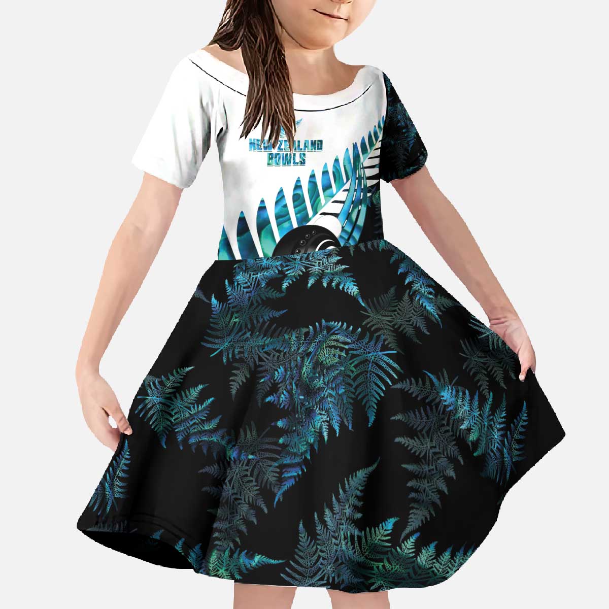 New Zealand Lawn Bowls Custom Family Matching Off The Shoulder Long Sleeve Dress and Hawaiian Shirt Aotearoa Silver Fern Paua Shell - Polynesian Pride