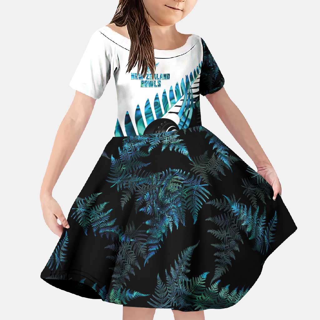 New Zealand Lawn Bowls Custom Family Matching Off Shoulder Maxi Dress and Hawaiian Shirt Aotearoa Silver Fern Paua Shell - Polynesian Pride