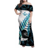 New Zealand Lawn Bowls Custom Family Matching Off Shoulder Maxi Dress and Hawaiian Shirt Aotearoa Silver Fern Paua Shell - Polynesian Pride