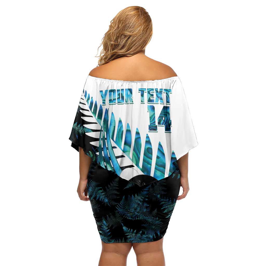 New Zealand Lawn Bowls Custom Family Matching Off Shoulder Short Dress and Hawaiian Shirt Aotearoa Silver Fern Paua Shell - Polynesian Pride