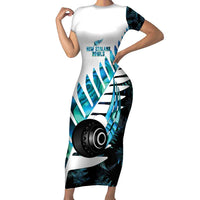 New Zealand Lawn Bowls Custom Family Matching Short Sleeve Bodycon Dress and Hawaiian Shirt Aotearoa Silver Fern Paua Shell - Polynesian Pride