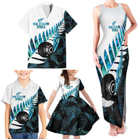 New Zealand Lawn Bowls Custom Family Matching Tank Maxi Dress and Hawaiian Shirt Aotearoa Silver Fern Paua Shell - Polynesian Pride