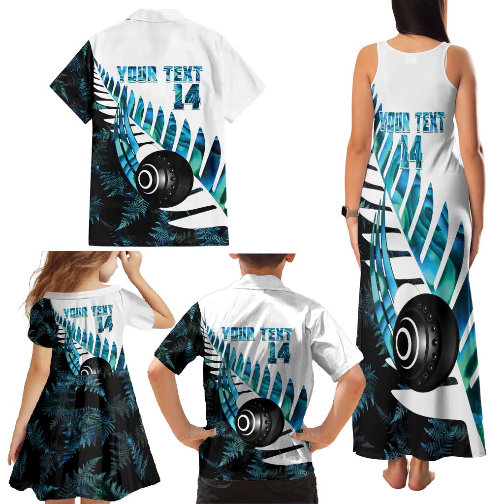 New Zealand Lawn Bowls Custom Family Matching Tank Maxi Dress and Hawaiian Shirt Aotearoa Silver Fern Paua Shell - Polynesian Pride
