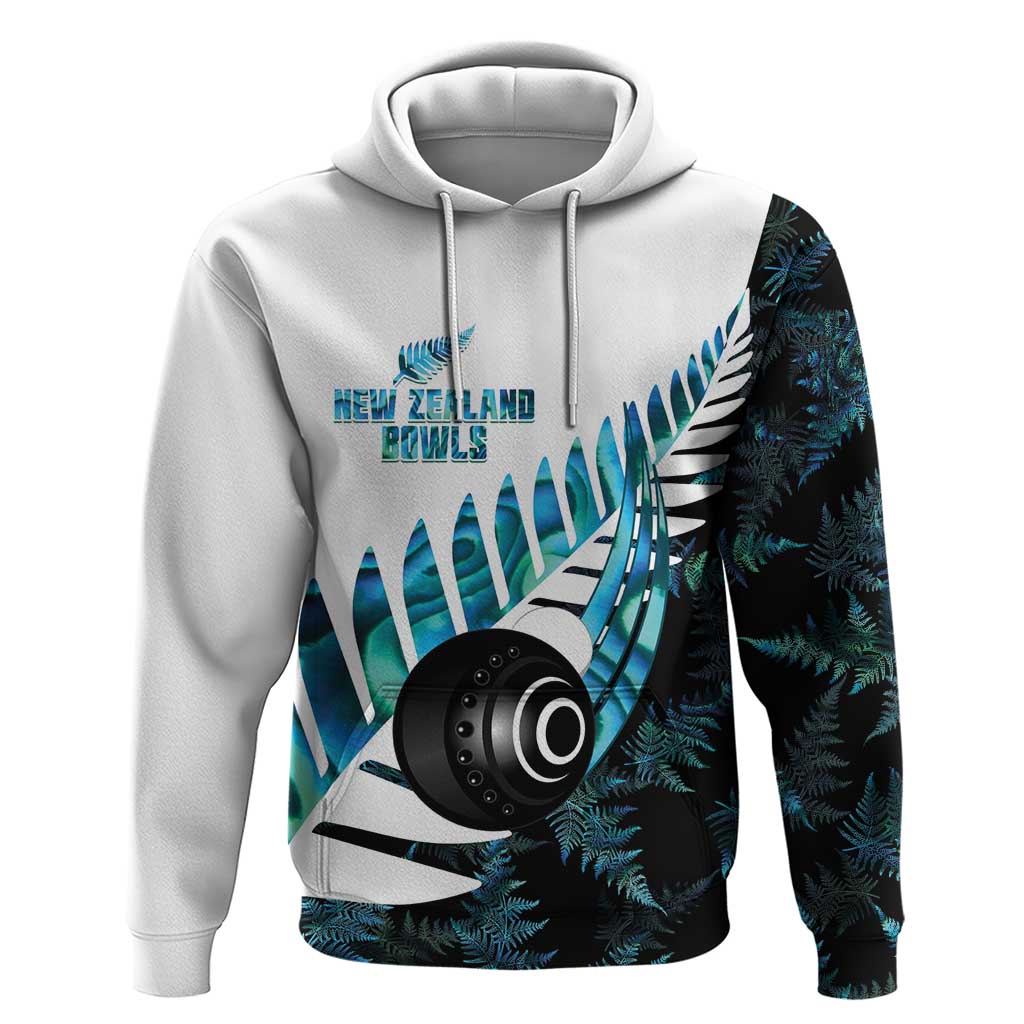 New Zealand Lawn Bowls Custom Hoodie Aotearoa Silver Fern Paua Shell LT14 Pullover Hoodie Black - Polynesian Pride