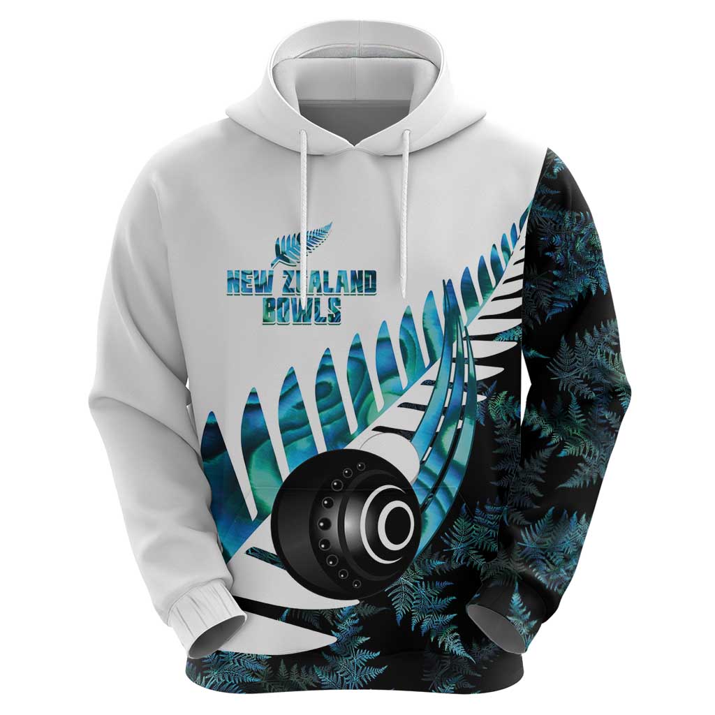 New Zealand Lawn Bowls Custom Hoodie Aotearoa Silver Fern Paua Shell - Polynesian Pride