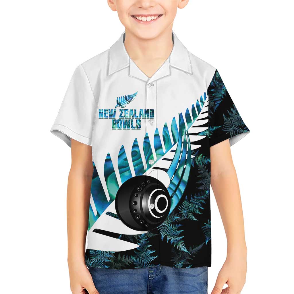 New Zealand Lawn Bowls Custom Kid Hawaiian Shirt Aotearoa Silver Fern Paua Shell LT14 Kid Black - Polynesian Pride
