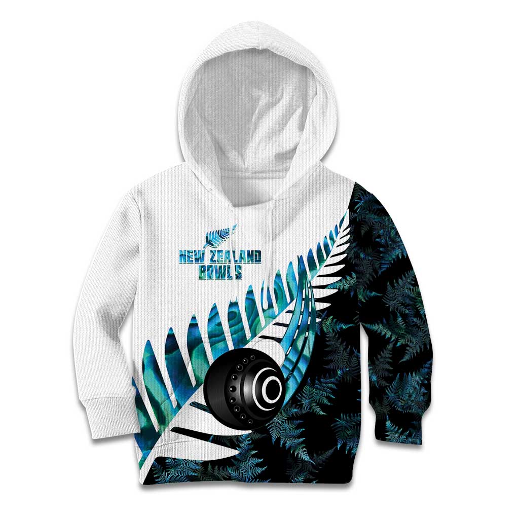 New Zealand Lawn Bowls Custom Kid Hoodie Aotearoa Silver Fern Paua Shell - Polynesian Pride