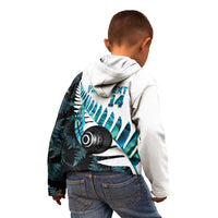 New Zealand Lawn Bowls Custom Kid Hoodie Aotearoa Silver Fern Paua Shell - Polynesian Pride