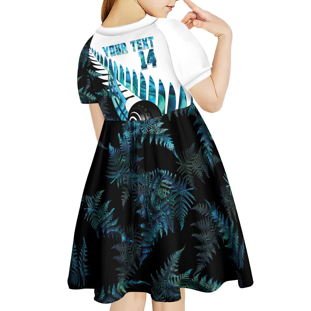 New Zealand Lawn Bowls Custom Kid Short Sleeve Dress Aotearoa Silver Fern Paua Shell - Polynesian Pride