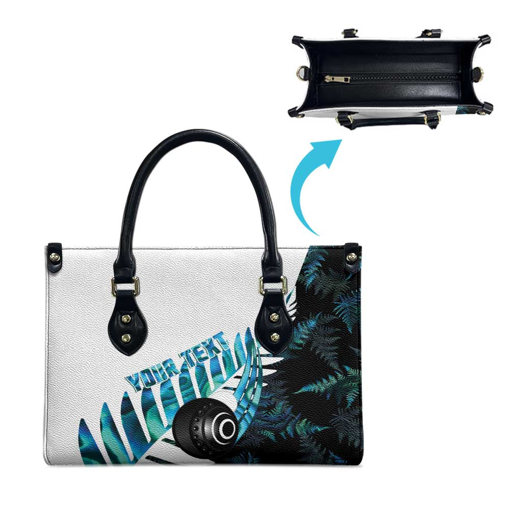 New Zealand Lawn Bowls Custom Leather Bag Aotearoa Silver Fern Paua Shell - Polynesian Pride