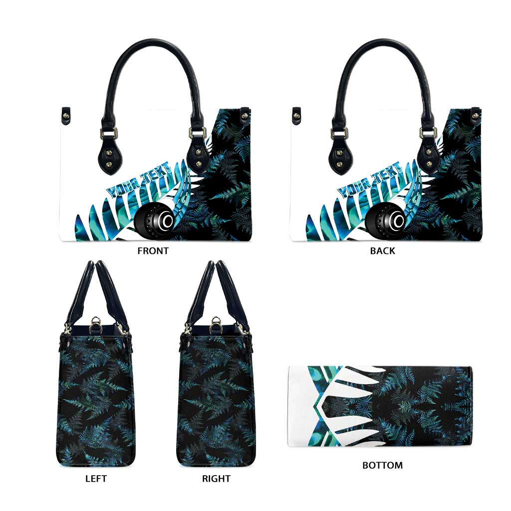 New Zealand Lawn Bowls Custom Leather Bag Aotearoa Silver Fern Paua Shell - Polynesian Pride