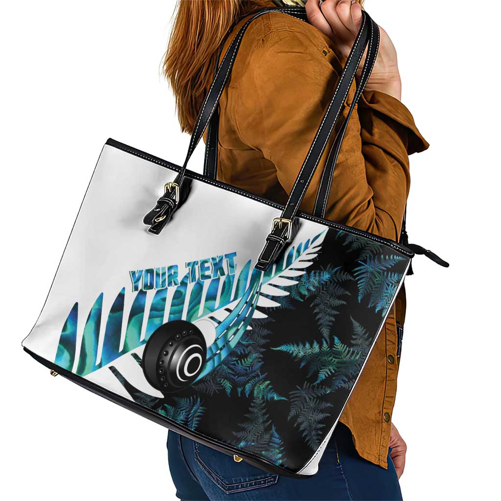 New Zealand Lawn Bowls Custom Leather Tote Bag Aotearoa Silver Fern Paua Shell - Polynesian Pride