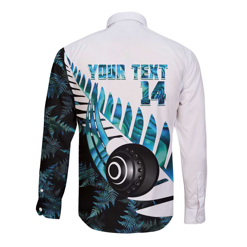 New Zealand Lawn Bowls Custom Long Sleeve Button Shirt Aotearoa Silver Fern Paua Shell - Polynesian Pride