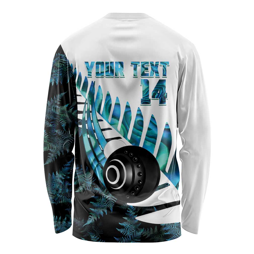 New Zealand Lawn Bowls Custom Long Sleeve Shirt Aotearoa Silver Fern Paua Shell - Polynesian Pride