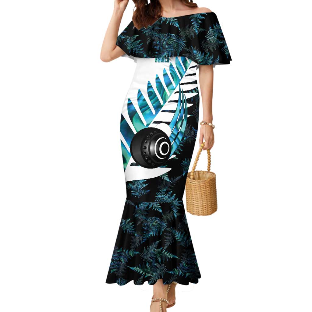 New Zealand Lawn Bowls Custom Mermaid Dress Aotearoa Silver Fern Paua Shell - Polynesian Pride