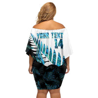 New Zealand Lawn Bowls Custom Off Shoulder Short Dress Aotearoa Silver Fern Paua Shell - Polynesian Pride