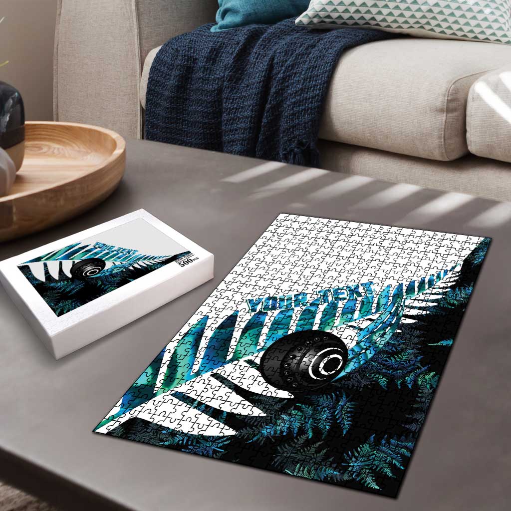 New Zealand Lawn Bowls Custom Puzzle Aotearoa Silver Fern Paua Shell - Polynesian Pride