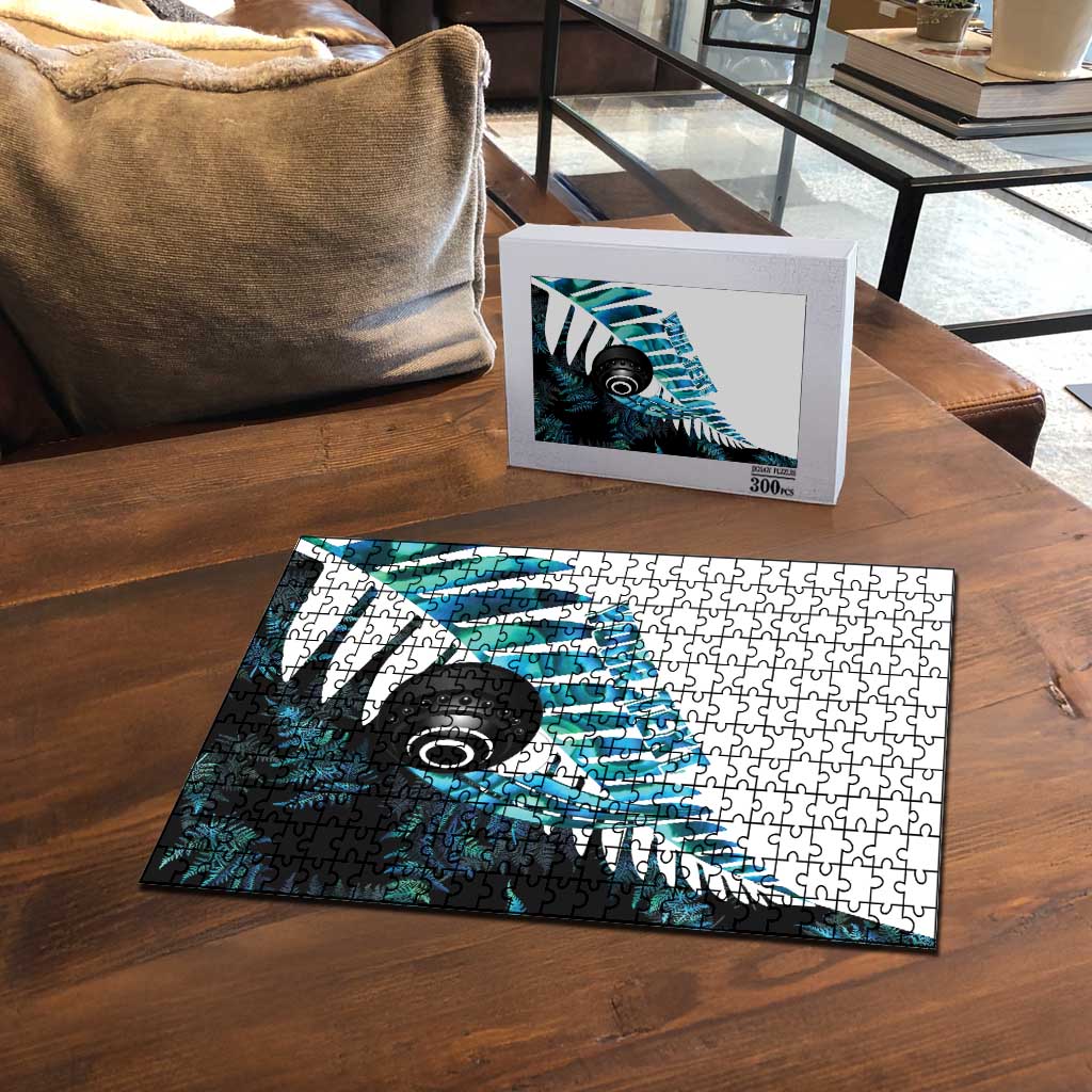 New Zealand Lawn Bowls Custom Puzzle Aotearoa Silver Fern Paua Shell - Polynesian Pride