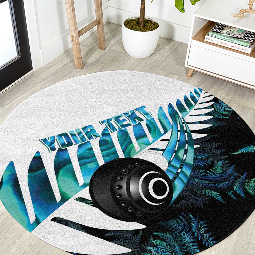 New Zealand Lawn Bowls Custom Round Carpet Aotearoa Silver Fern Paua Shell - Polynesian Pride
