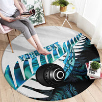 New Zealand Lawn Bowls Custom Round Carpet Aotearoa Silver Fern Paua Shell - Polynesian Pride