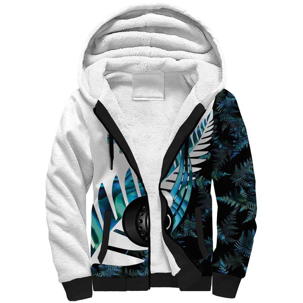 New Zealand Lawn Bowls Custom Sherpa Hoodie Aotearoa Silver Fern Paua Shell - Polynesian Pride